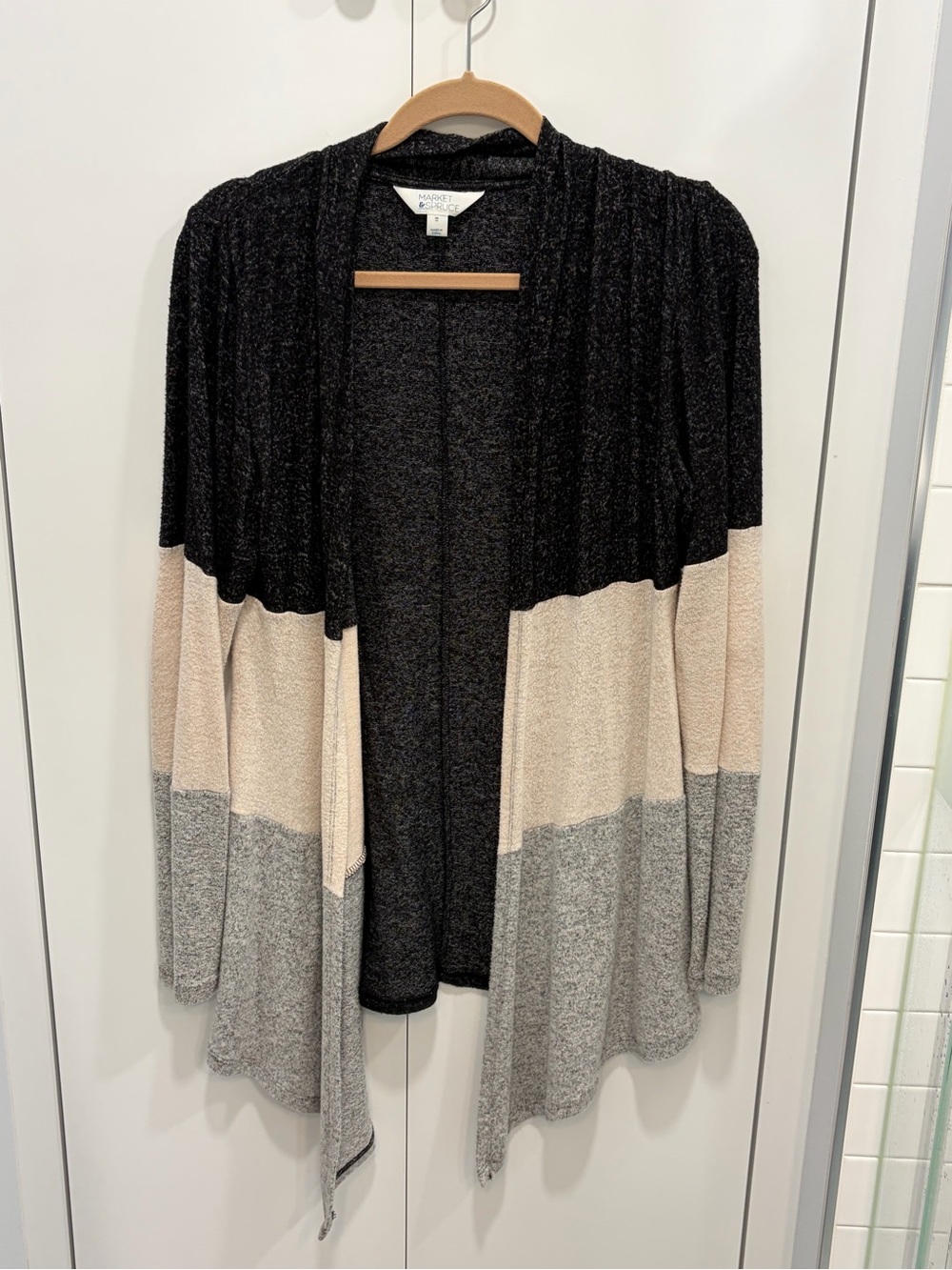 Market & Spruce Black, Cream & Gray Colorblock Open-Front Cardigan